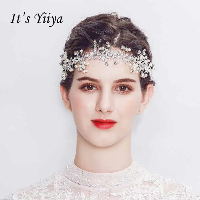 Это yiiya новый лист Bling вечерние оголовье с жемчужинами Свадебные аксессуары невесты блеск Jewelryl Головные уборы PJ044