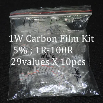 

290pcs Resistor Kit 1W Watt 29values X 10pcs Resistencias Resistor Pack Carbon Film Resistance 1-100Ohm OHMs 1-W Carbon Film Set