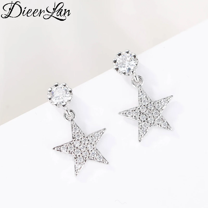 

DIEERLAN Real 925 Sterling Silver Big Star Earrings for Women Jewelry Luxury Fashion Drop Earring Party Gift Pendientes