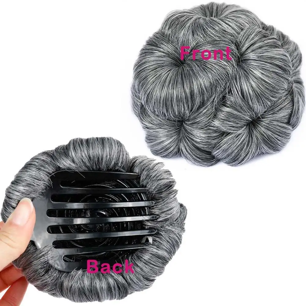 HANNE женские шиньон волосы булочка пончик клип в наращивание волос черный/коричневый/Блонд/Красный синтетический Высокая температура волокна шиньон - Цвет: Grey-white