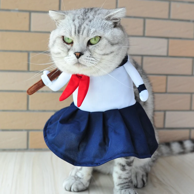 Funny Dog Cat Costumes High School Uniform Cosplay Suit Pet Apparel Halloween Christmas Clothes For Puppy Dogs Costume for a cat