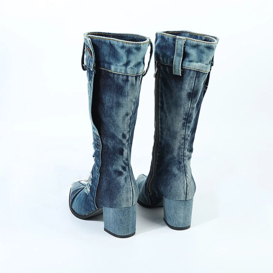Señoras De Martin Otoño Tacón Blue And Grueso Botas 2018 Y Alto En White Denim Invierno El Con Lona Las Zapatos Nuevo TIxq4