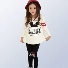 Комплект демисезонной одежды для девочек, Детский костюм с мультипликационным принтом, топы из хлопка+ штаны, 2 предмета для детей 3, 4, 5, 6, 7, 8, 9, 10 лет