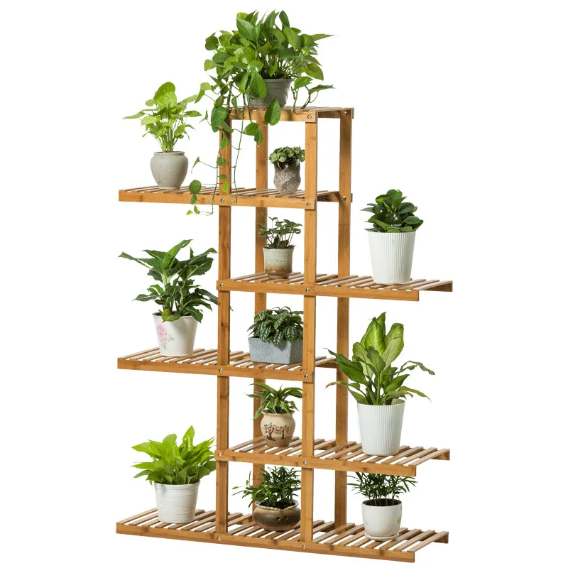 

Natural Solid Wood Plants Stand Flower Pot Display Rack Creative Plant Storage Shelves Wooden Organizer for Terrace/ Patio