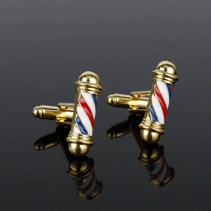 

MQCHUN Fashion Barber Shop Barber Pole Cufflinks 3D Men Shirt Cuff Buttons Jewelry Hip Hop Gothic Tie Clip Cufflink Party Gift