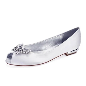 Creativesugar/Женская обувь на плоской подошве с открытым носком без шнуровки; вечерние модельные туфли; брошь со стразами в форме бабочки; Свадебная обувь; обувь для выпускного бала; женская обувь на плоской подошве - Цвет: White