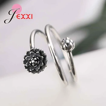 

New Fashion Vintage 925 Sterling Silver Open Ring With Flower Women Female Party Jewelry High Quality Gift Wholesale