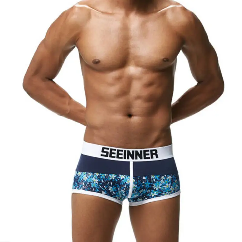 

2018 Fashion Mens Underwear Underpants Floral Printed Cotton Boxers Sexy Men's Bulge Pouch Boxer Shorts Trunks Bottoms Hot Sale