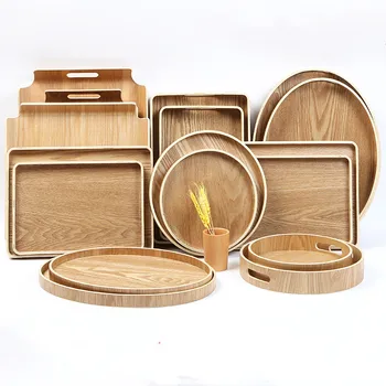 

Japan Style Wooden Pallet Serving Tray with Handle Rectangular/Round Home Hotel Baking Bread Dish Cup Wooden Plate Storage Tray