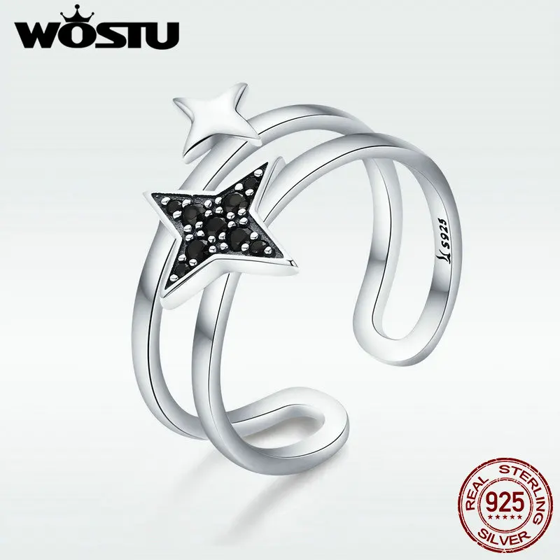 WOSTU серебро 100% настоящее 925 пробы двухслойные регулируемые Открытые Кольца для