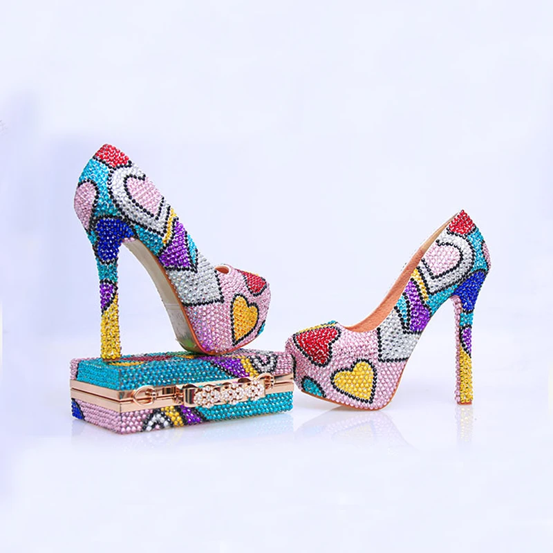 Rhinestone Prom Party Shoes With Clutch Handmade Wedding High Rhinestone Prom Party Shoes With Clutch Handmade Wedding High Heel Multicolor Cinderella Pumps Matching Bag In Women S From On