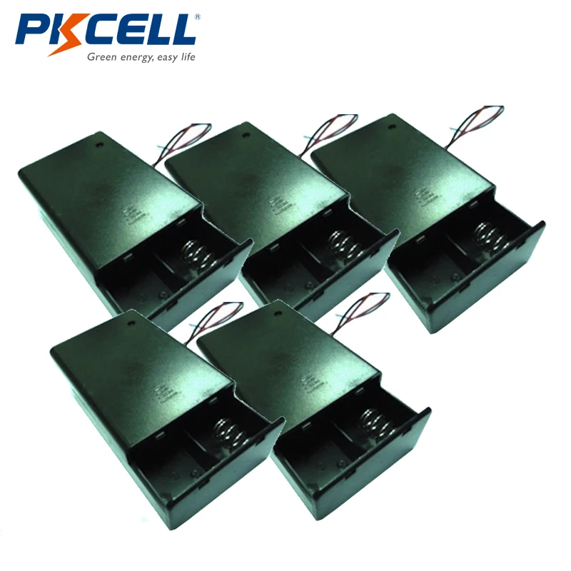 

5pcs C Size DC 2 Cells Battery Holder Case Box with Wire Cover & Switch