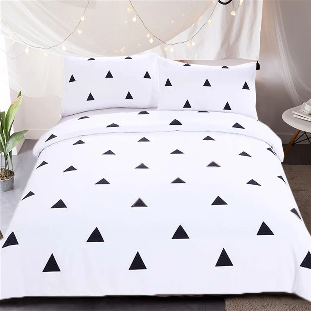 Black White Printing Geometric Pure White Duvet Cover Set Modern