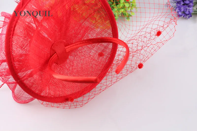 17 Цвета высокое качество Sinamay База свадебные fascinators шляпы элегантные женские свадебные в горошек покрывал шляп аксессуары повязки шляпы