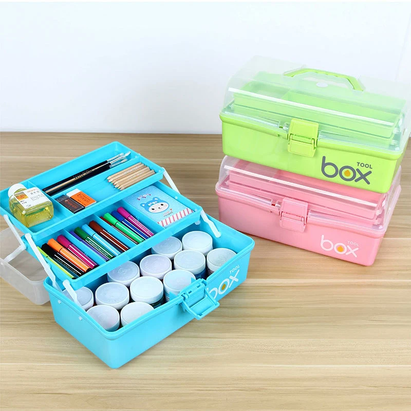 MultifunctionThree-Tier Medicine Box For First Aid Kit Plastic Folding Medical Chest Organizer For Makeup Stationery Storage Box