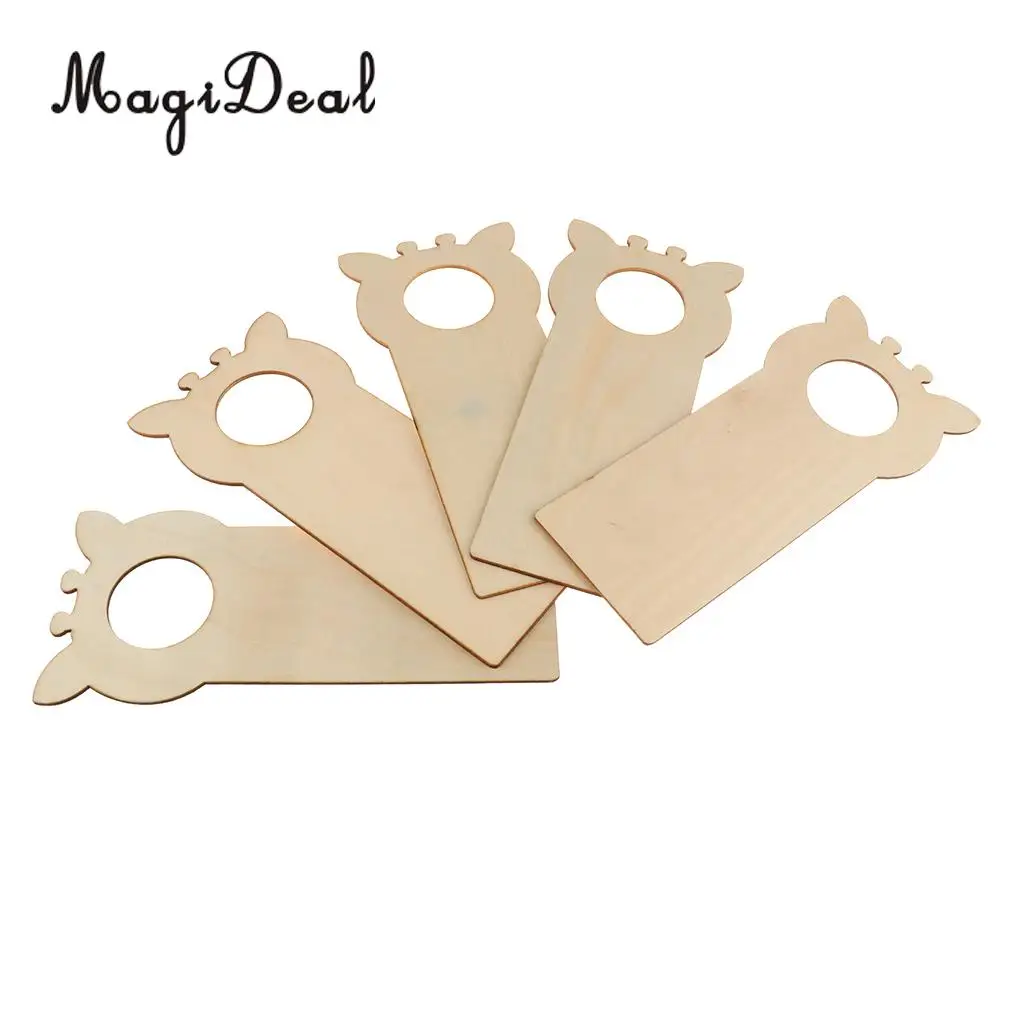 MagiDeal 5 Pieces Creative Wood Door Knob Hanger Signs for DIY Kid Craft Round/Bear/Giraffe
