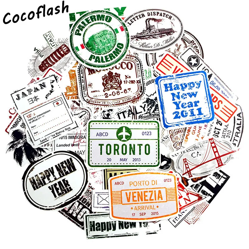 60PCS Creative Cute Self-made Postmark Stamp Tide Graffiti Sticker For Laptop Luggage Decal PVC Waterproof toy Stickers For Kids