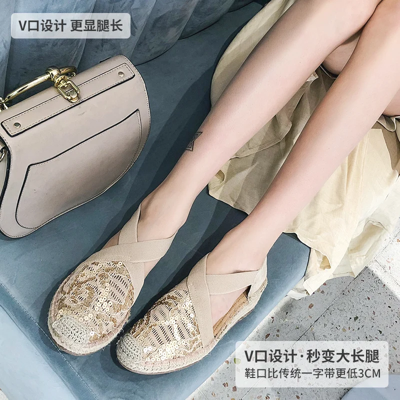 Г. Летние новые сандалии Baotou на танкетке с блестками женская повседневная обувь