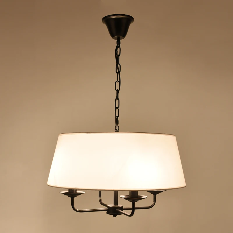 

Painted Led Chandelier LED American Style Pendant lamp 4 Lamp Arms Fabric shade ceiling lamp for Living Room Bedroom