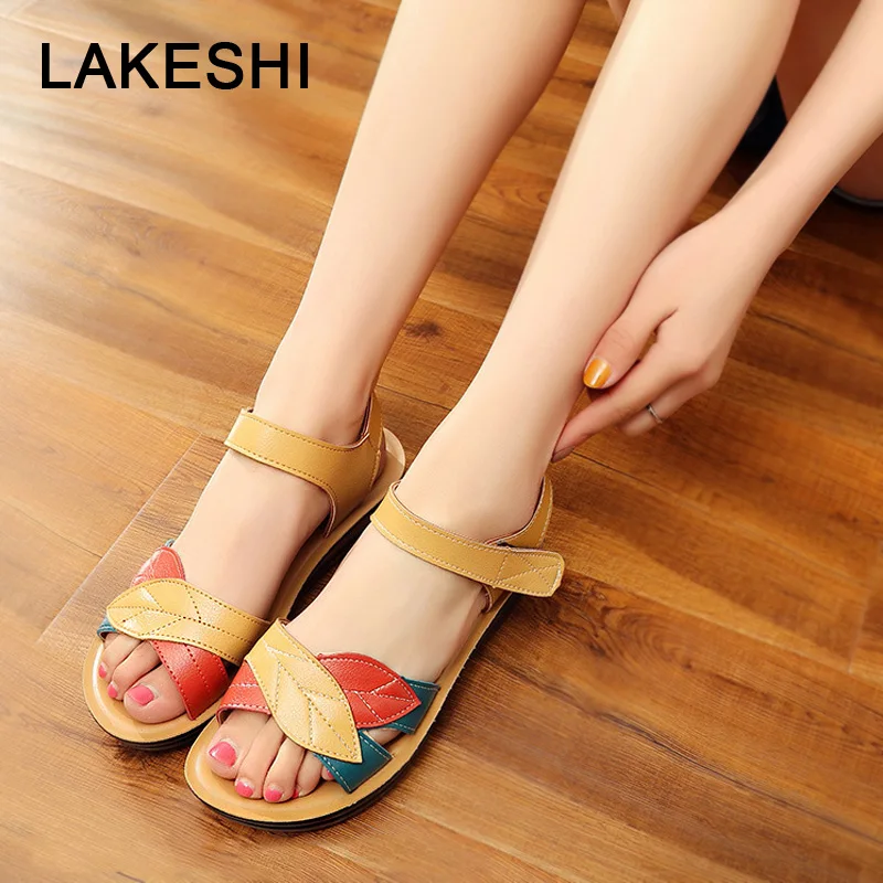 LAKESHI Women Sandals 2019 Summer Flat Sandals Fashion Mother Sandals Soft Bottom Women Shoes Comfortable Women Flats Size 41
