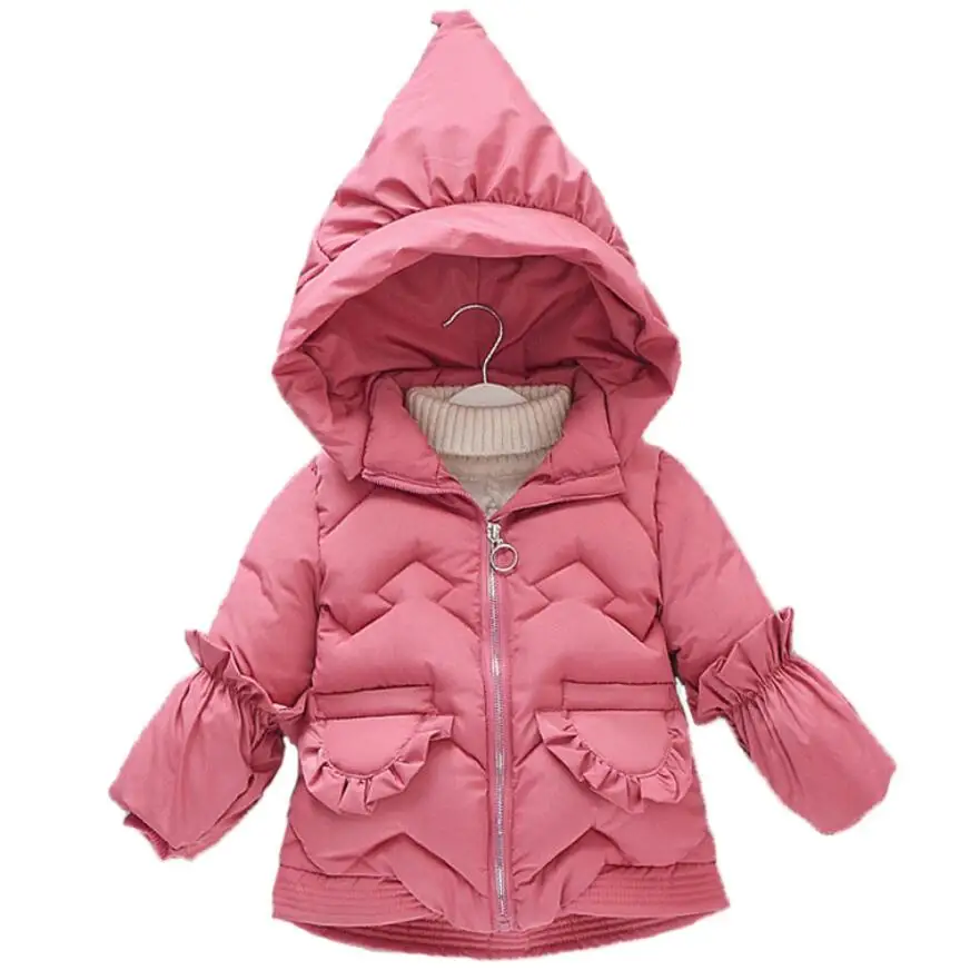 

cotton padded jacket for children autumn coat thickening girls hooded Cotton padded clothes Cotton coat with ruffled sleeves