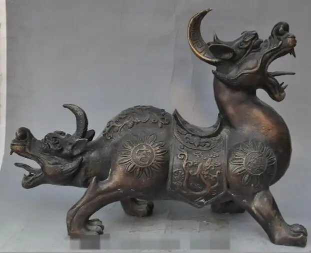 

S2483 22"chinese bronze fengshui pixiu Unicorn Weird beast 2 head Evil Guardian statue discount 30% (C0324)