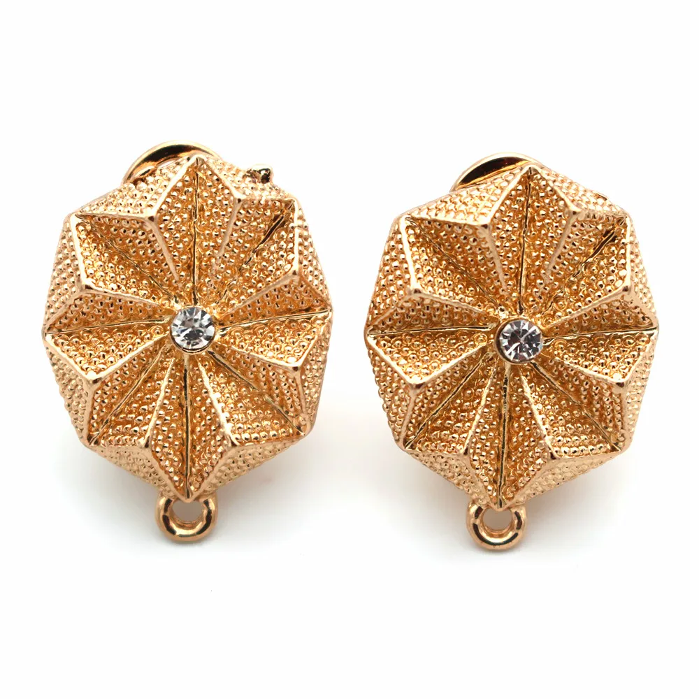 

African Clip Earrings Post with a Loop Hanger Paved Rhinestone DIY Metal Indian Arab Women Wedding Earrings Findings 17x23mm