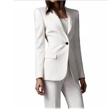 Женский Повседневный брючный костюм, на заказ, цвета слоновой кости, женские брючные костюмы, шаль с отворотом, модная женская куртка с длинным рукавом на одной пуговице+ штаны