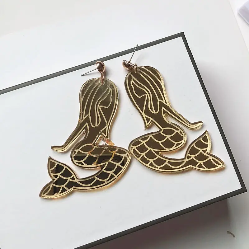 

Fashion Night Club Jewelry Acrylic Gold The Litter Mermaid Pendant Earrings