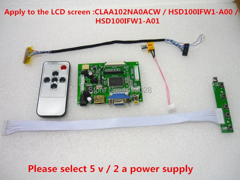 

HDMI + 2AV+ VGA LCD Driver Controller Board Kit for Panel CLAA102NA0ACW / HSD100IFW1-A00 /HSD100IFW1-A01 1024*600