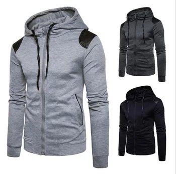 

European Code New Men's Sweatershirts Shoulder Stitching Leather Hooded Cardigan Top Convenient Comfortable Zipper Male