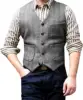 Men's Suit Formal V Neck Wool Herringbone Tweed Casual Waistcoat Formal Business Vest Groomman For Wedding Green/Black/Brown 3