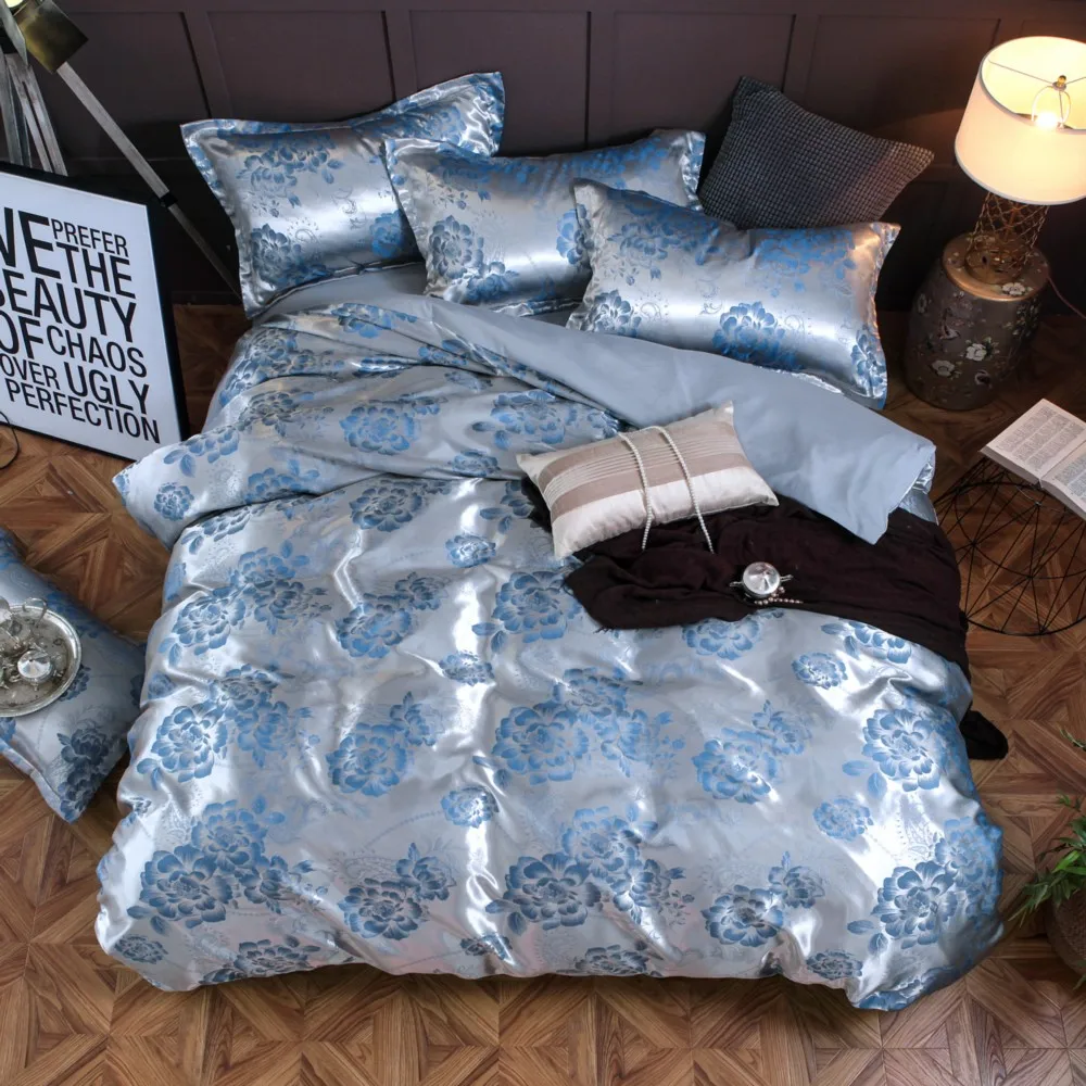 

KELUO Wedding Luxury Bedding Sets Blue Grey Jacquard Queen/King Size Duvet Cover Set wedding Bedclothes Bed Linen bed sheet