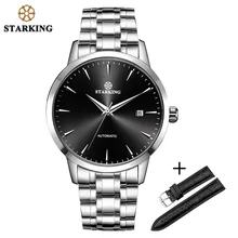 Старкинг сапфир автоматические механические часы для мужчин нержавеющая сталь кожаный ремешок набор Мужские наручные часы 50 м водонепроницаемые мужские часы