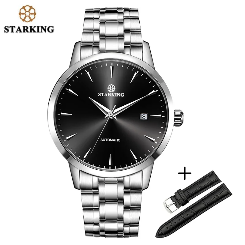 STARKING Сапфир Автоматические Механические Часы Мужчины Кожаный ремешок из Нержавеющей Стали НАБОР Мужской Наручные Час STARKING Сапфир Автоматические Механические Часы Мужчины Кожаный ремешок из Нержавеющей Стали НАБОР Мужской Наручные Час