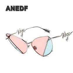 Anedf 2018 Новый кошачий глаз солнцезащитные очки Для женщин новейший дизайн с заклепками цвет лоскутное очки личность объектива нога UV400 WY025