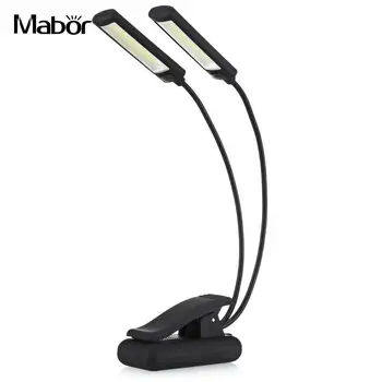 

LED Clip Booklight Mini Rechargeable COB 3 Modes Dual Head Music Stand Night Lamp Study Torch Piano Desk Lamp Book Lamp 1/2 head