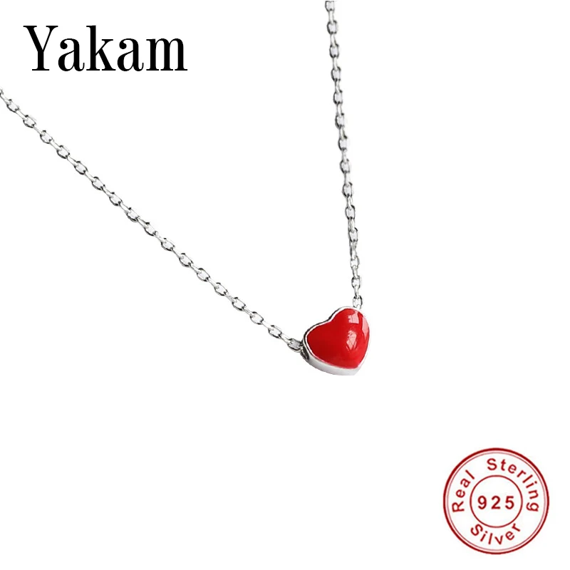 

Red Enamel Glaze Heart Dangle 925 Sterling Silver Necklace Women Fashion Collares Cute Pendant For Girl Gift Bayan Kolye Jewelry