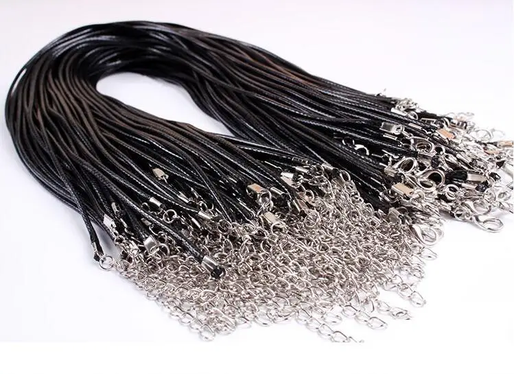 

50pcs Black Wax Line Necklace Pendant Charms Cord Beads String Lobster Clasp Strap Rope 1.5mm, 18inch