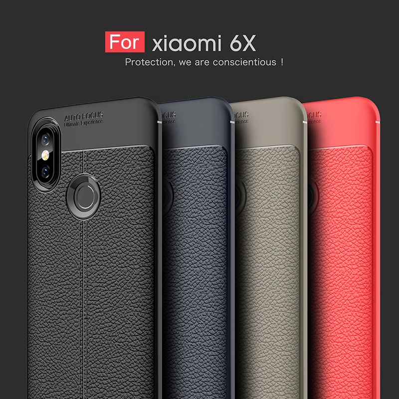cheap Shockproof Matte Soft TPU Cover for Xiaomi Mi 6X Mi 6 X Anti Knock Case Lizhi Leather Carbon Fiber Leather For Xiaomi Mi 6X Case
