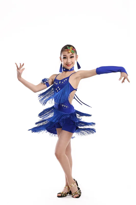 Детское платье с бахромой и блестками для латиноамериканских танцев|costumes