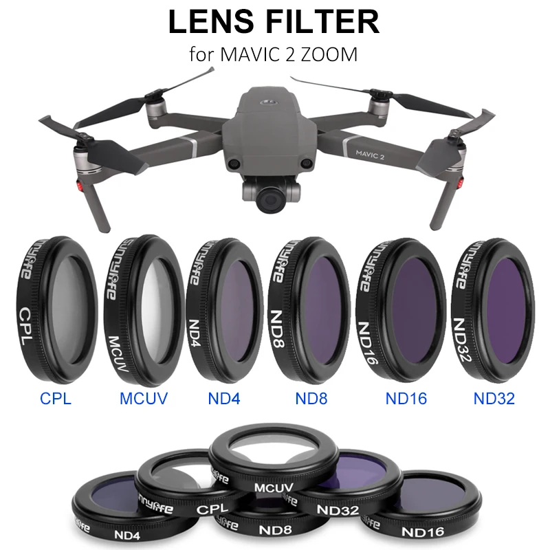 Комплект фильтров для объектива камеры DJI Mavic 2 Zoom 4K CPL ND4 ND8 ND16 ND32 набор Drone