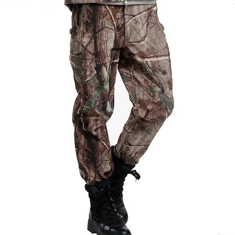 Зимние тактические военные камуфляжные штаны из мягкой кожи акулы, мужские ветрозащитные водонепроницаемые теплые камуфляжные штаны из флиса для пейнтбола