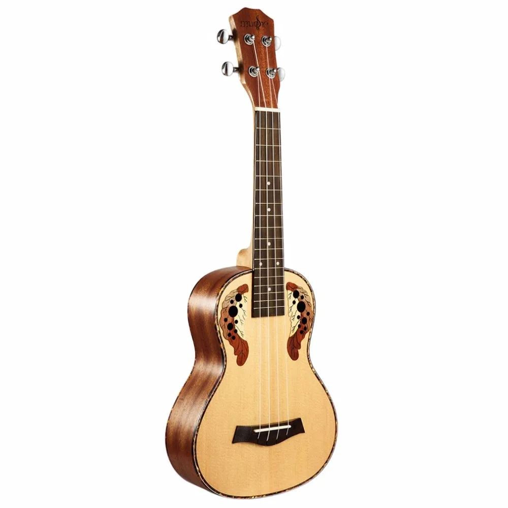 

23 Inch Carved Pattern Spruce Tree Peach Flower Core Acoustic Guitar Grape Hole Four Strings Guitar 17 Frets Small Ukulele New