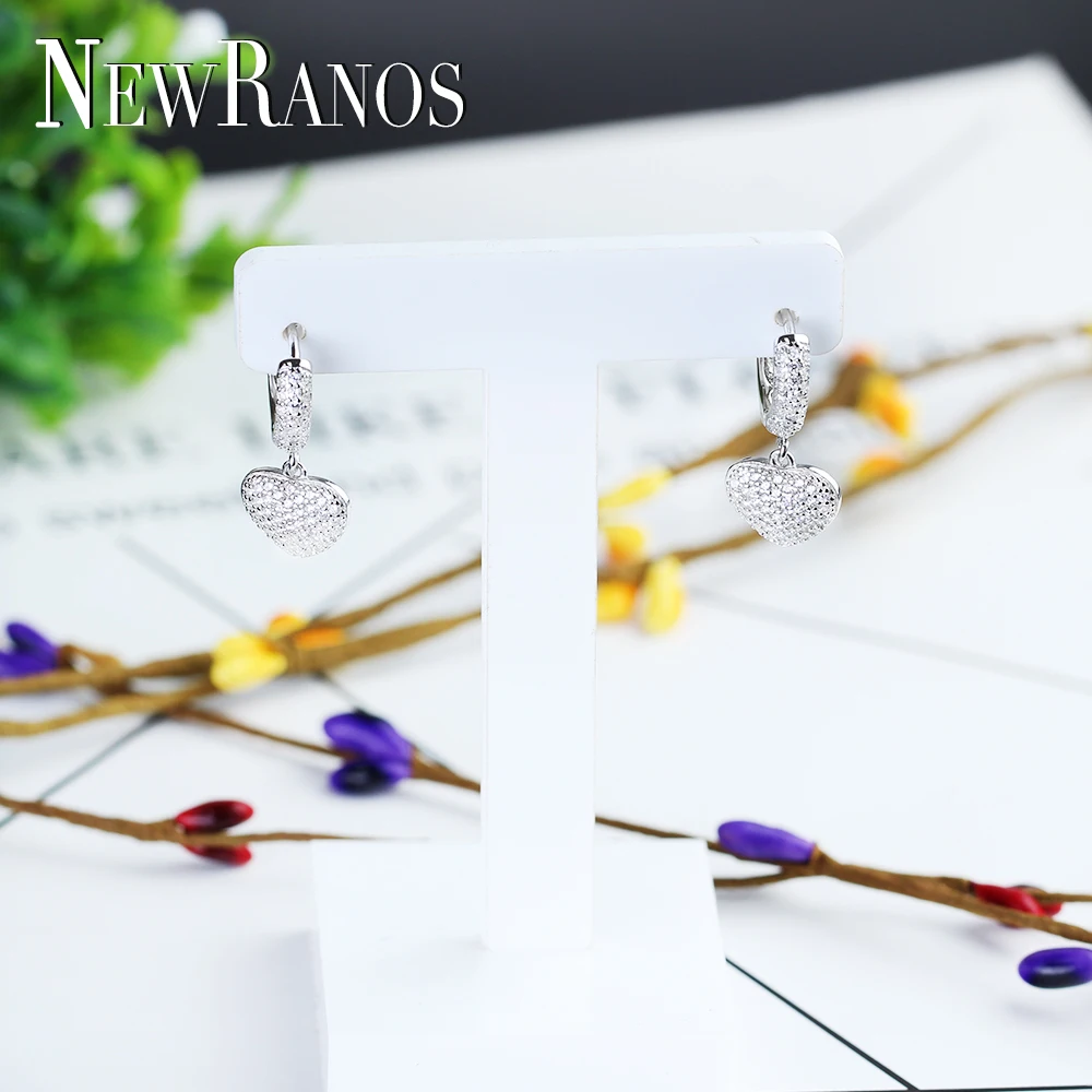 Newranos, 925 серебряные серьги-кольца, кубический циркон, любящее сердце, серьги, круглые серьги для пирсинга для женщин, ювелирные изделия EFL0021282