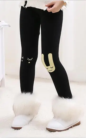 Новые модные хлопковые теплые штаны для детей от 3 до 11 лет на весну-осень-зиму детские леггинсы с принтом для девочек - Цвет: rabbit black