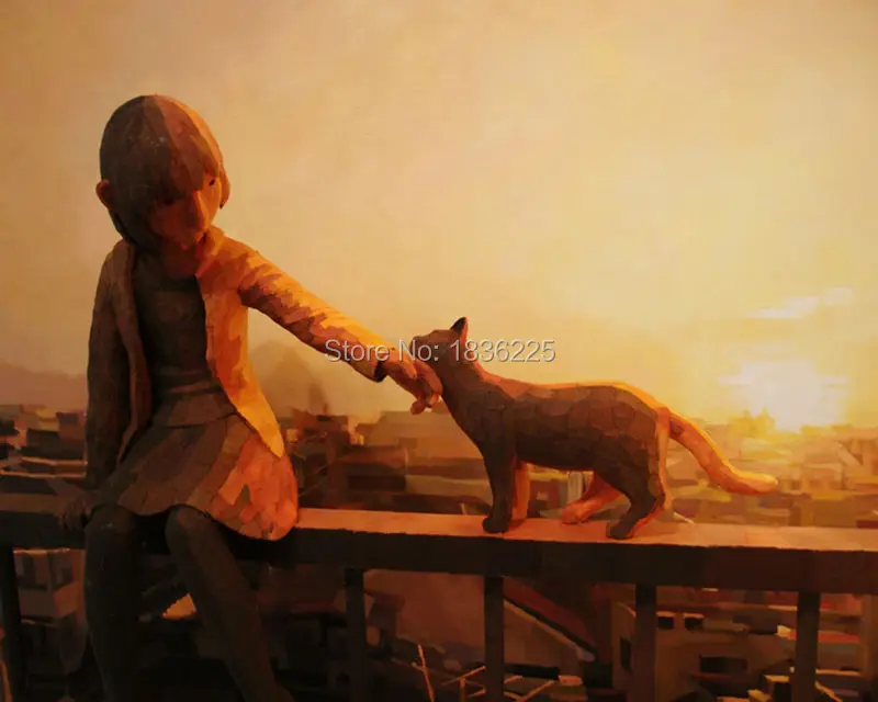 girl and cat 3d oil painting