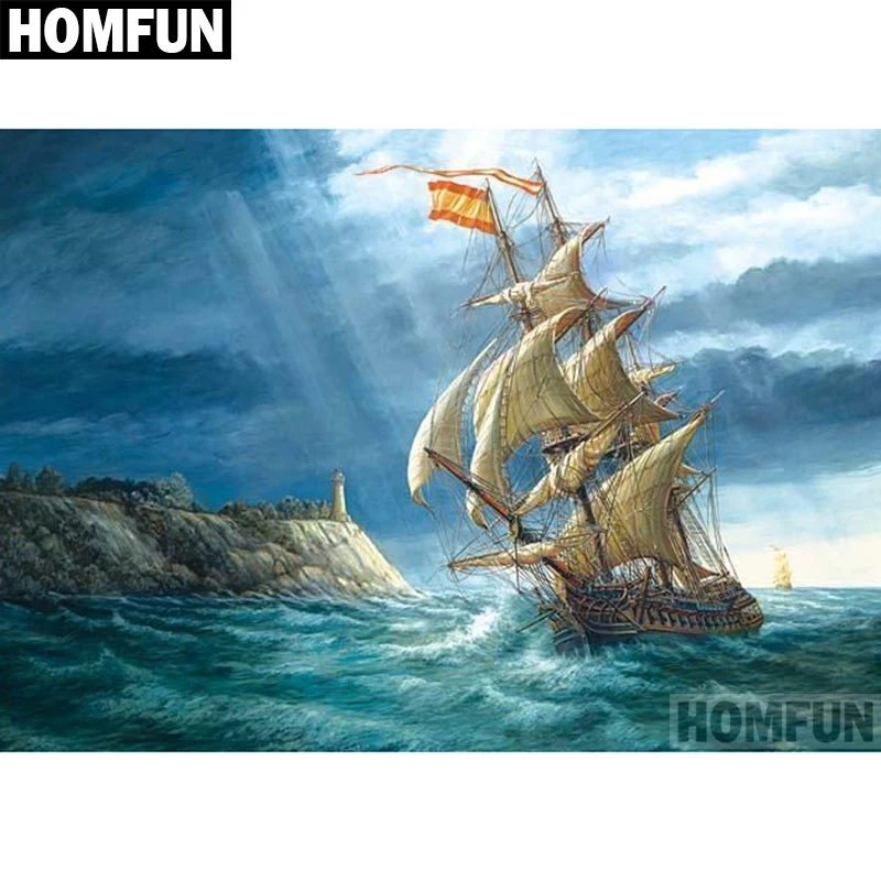 HOMFUN Full Square/Round Drill 5D DIY Diamond Painting &quotOcean sailing&quot Embroidery Cross Stitch Home Decor Gift A05015 | Дом и сад