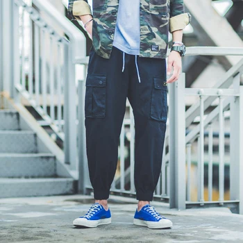 

2018 Autumn Newest Men's Fashion Tide Pockets Decoration Camouflage Bound Feet Pants Elastic Waist Loose Casual Trousers S-3XL