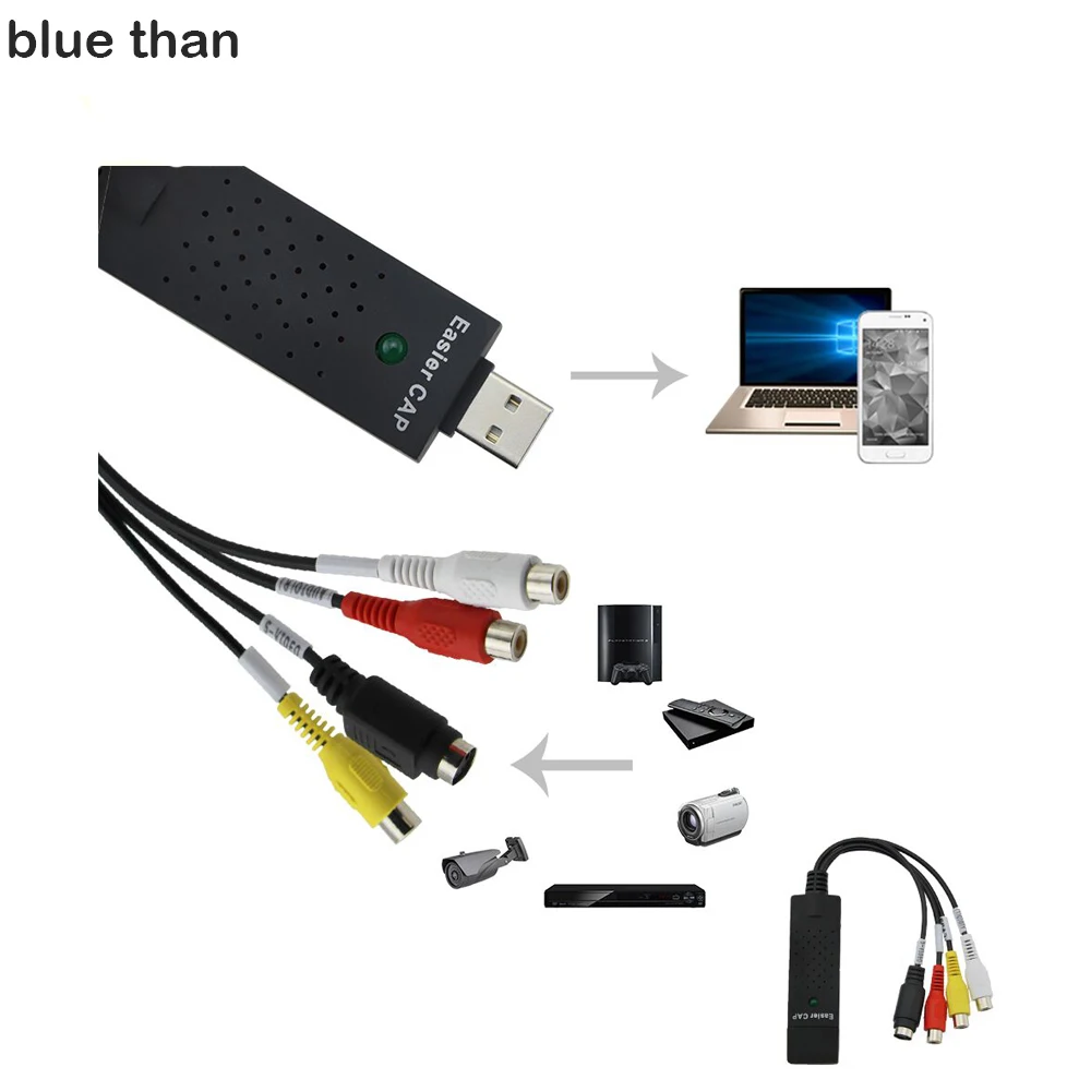 Синий чем Лидер продаж Easycap USB 2.0 легко крышка Видео ТВ DVD VHS DVR Capture адаптер